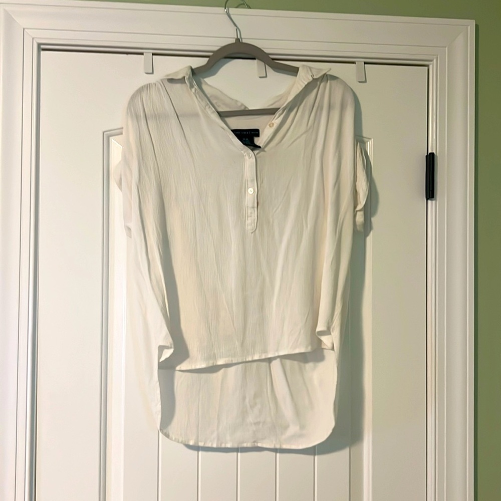 Business Casual White Button Cap Sleeve Women’s Shirt